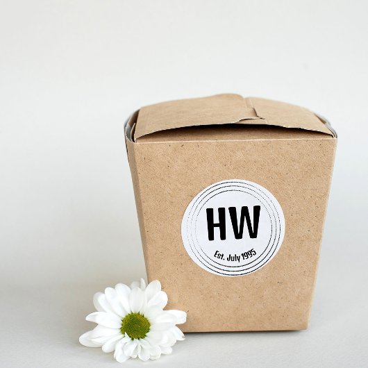 Black Geometric Dashes Circles Motif ラウンドシール