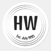 Black Geometric Dashes Circles Motif ラウンドシール (正面)