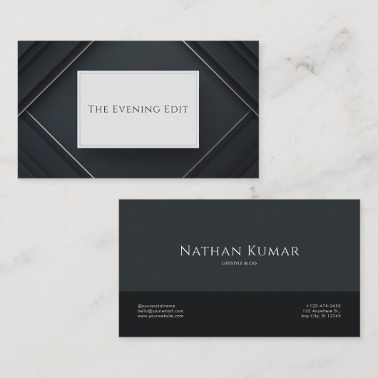 Black Geometric Layered Angle Silver Line 名刺 (正面/裏面)