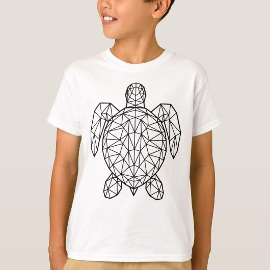 Black Geometric Wireframe Sea Turtle Tシャツ (正面)