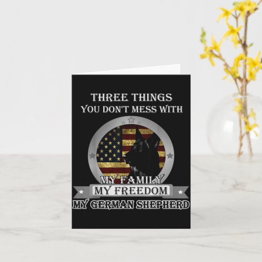 Black German Shepherd American Flag Three Things Y カード (黄色い花)