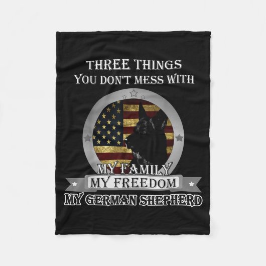 Black German Shepherd American Flag Three Things Y フリースブランケット (正面)