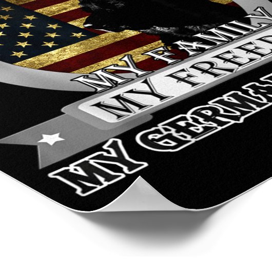 Black German Shepherd American Flag Three Things Y ポスター (角)