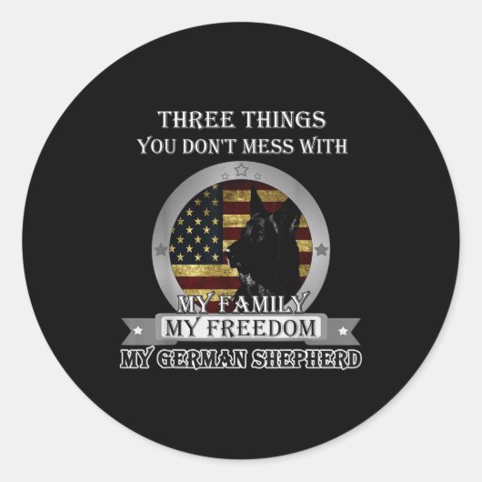 Black German Shepherd American Flag Three Things Y ラウンドシール (正面)