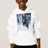 Black German Shepherd in snow Duvet Cover (正面)