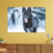 Black German Shepherd in snow Duvet Cover キャンバスプリント (インサイチュ (リビング))
