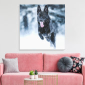 Black German Shepherd in snow Duvet Cover キャンバスプリント (インサイチュ (リビング))