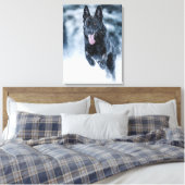 Black German Shepherd in snow Duvet Cover キャンバスプリント (インサイチュ (寝室))