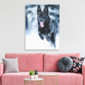 Black German Shepherd in snow Duvet Cover キャンバスプリント (インサイチュ (リビング))