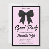 Black Gingham Bow Graduation Party 招待状 (正面)