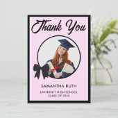 Black Gingham Bow Photo Graduation サンキューカード (スタンド正面)
