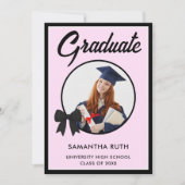 Black Gingham Bow Photo Graduation 招待状 (正面)