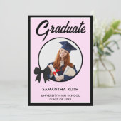 Black Gingham Bow Photo Graduation 招待状 (スタンド正面)