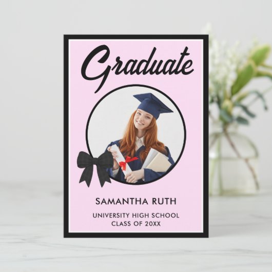 Black Gingham Bow Photo Graduation 案内状 (スタンド正面)