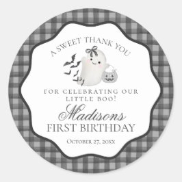Black Gingham Cute Boo Ghost Birthday Party Favor ラウンドシール