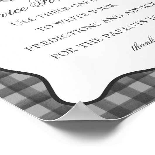 Black Gingham Cute Ghost Advice for Baby Sign ポスター (角)