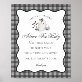 Black Gingham Cute Ghost Advice for Baby Sign ポスター