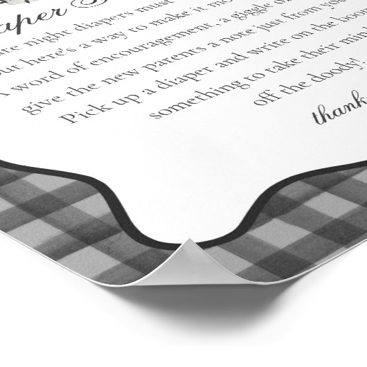 Black Gingham Cute Ghost Diaper Thoughts Sign ポスター (角)