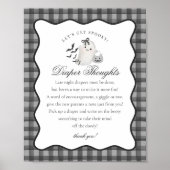 Black Gingham Cute Ghost Diaper Thoughts Sign ポスター (正面)