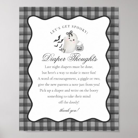 Black Gingham Cute Ghost Diaper Thoughts Sign ポスター (正面)