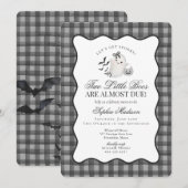 Black Gingham Cute Ghost Twins Baby Shower 招待状 (正面/裏面)