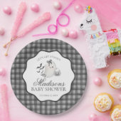 Black Gingham Little Boo Ghost Baby Shower Dessert ペーパープレート (パーティー)
