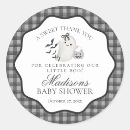 Black Gingham Little Boo Ghost Baby Shower Favor ラウンドシール