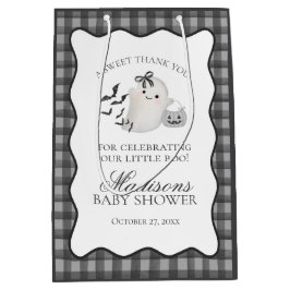 Black Gingham Little Boo Ghost Baby Shower Favors ミディアムペーパーバッグ