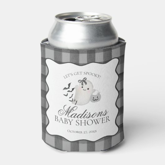 Black Gingham Little Boo Ghost Baby Shower Favors 缶クーラー (缶正面)