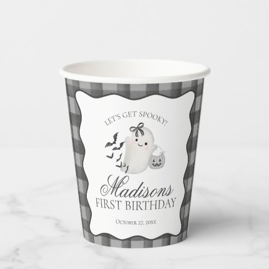 Black Gingham Little Boo Ghost Birthday Coffee 紙コップ (裏面)