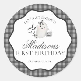 Black Gingham Little Boo Ghost Birthday Party Seal ラウンドシール