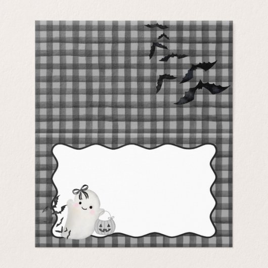 Black Gingham Little Boo Ghost Party Folded Card (外部フラット)