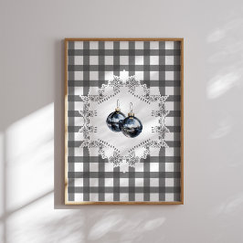 Black Gingham Ornament Christmas Wall Art ポスター