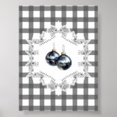 Black Gingham Ornament Christmas Wall Art ポスター (正面)