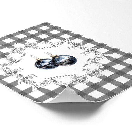 Black Gingham Ornament Christmas Wall Art ポスター (角)