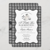 Black Gingham Preppy Ghost Little Boo Baby Shower 招待状 (正面/裏面)
