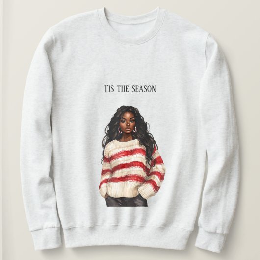 Black Girl Candy Cane RedStripes Sweater Christmas スウェットシャツ (デザイン正面)