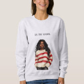 Black Girl Candy Cane RedStripes Sweater Christmas スウェットシャツ (正面)