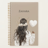 Black Girl Flowers in Hair Heart Balloon プランナー手帳 (正面)