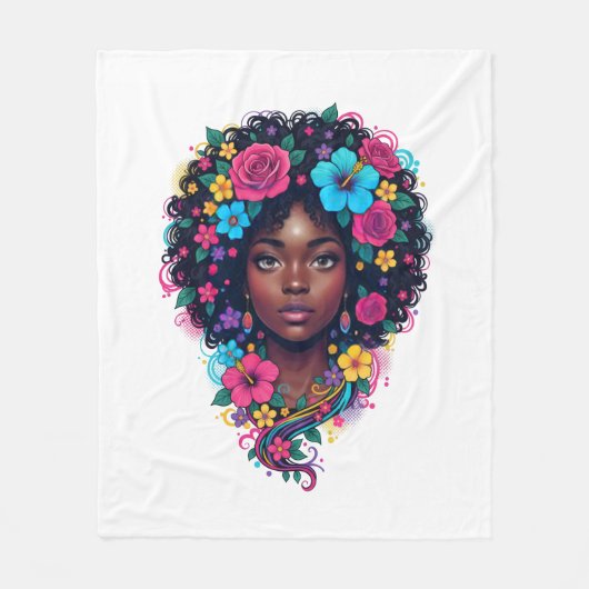 Black Girl Magic Afro Diva フリースブランケット (正面)