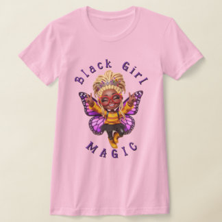 Black Girl Magic Butterfly Fairy Pink T-Shirt Tシャツ