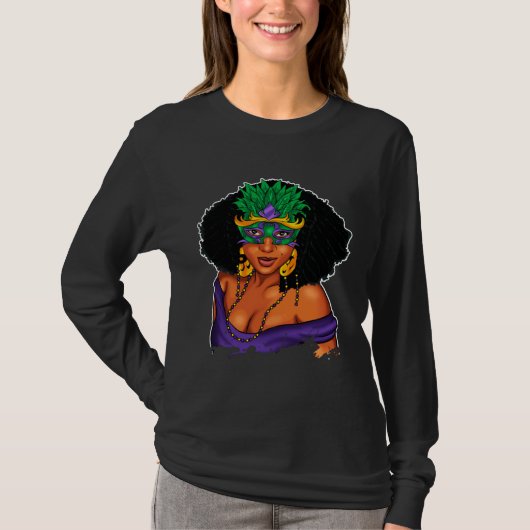 Black Girl Magic Mardi Gras  Woman Thick Fine Mask Tシャツ (正面)