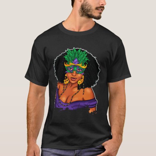 Black Girl Magic Mardi Gras  Woman Thick Fine Mask Tシャツ (正面)