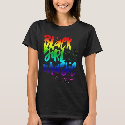 Black Girl Magic Retro Rainbow African Queen Melan Tシャツ (正面)