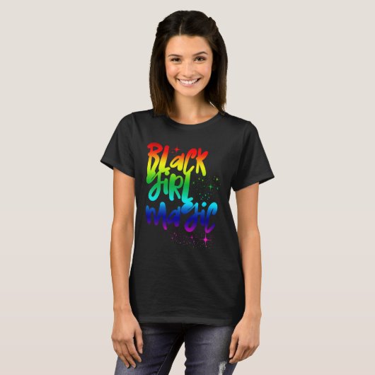 Black Girl Magic Retro Rainbow African Queen Melan Tシャツ (正面フル)