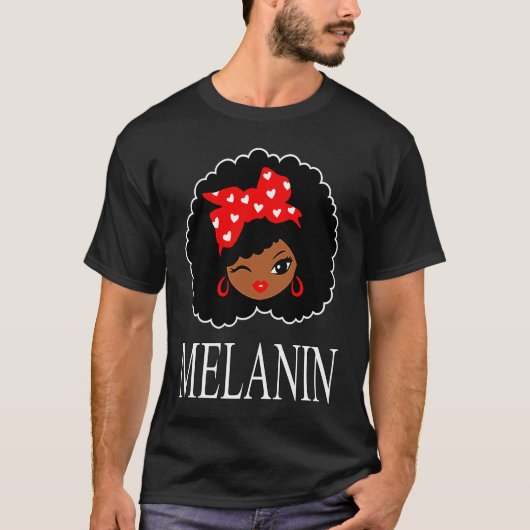 Black Girl Magic Winking Eye Afro Lips Black Queen Tシャツ (正面)
