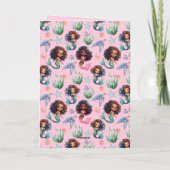 Black Girl Mermaid Birthday Card in Pink カード (裏面)
