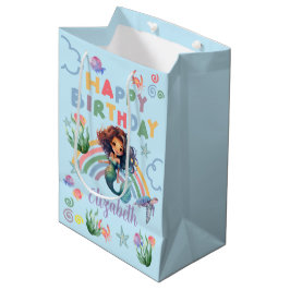 Black Girl Mermaid Birthday Gift Bag in Blue ミディアムペーパーバッグ