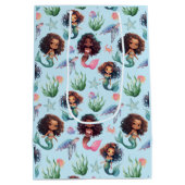 Black Girl Mermaid Birthday Gift Bag in Blue ミディアムペーパーバッグ (裏面)