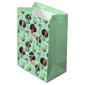 Black Girl Mermaid Birthday Gift Bag in Green ミディアムペーパーバッグ (裏面アングル)